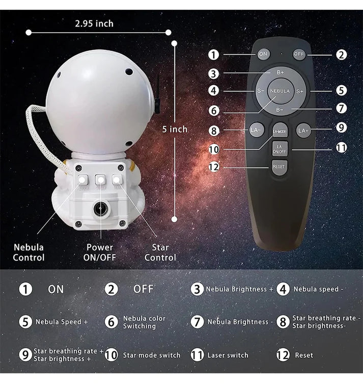 Mini Astronaut Galaxy Star Projector LED Night Light Starry Sky Lamp