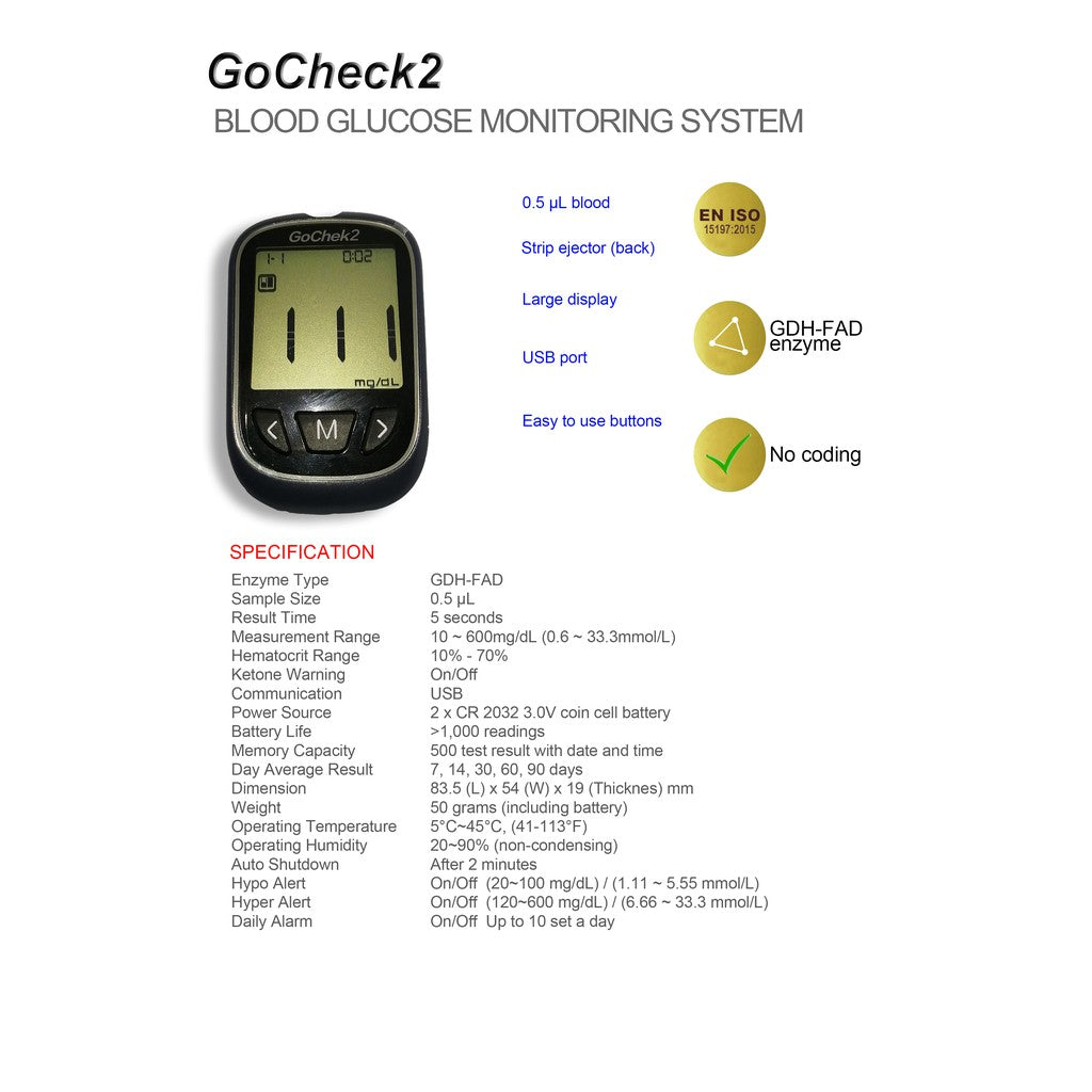 GoChek2 Blood Glucose Monitoring System