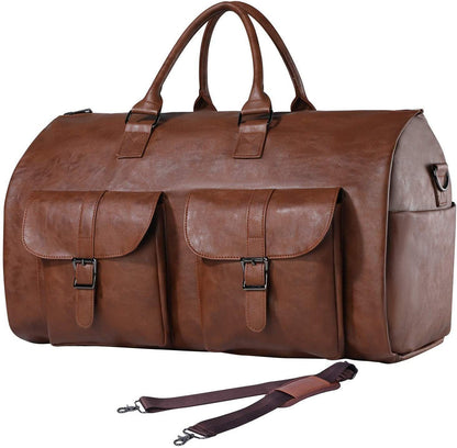 The Convertible Duffle Garment Bag - Leather-Brown - CozyBuys
