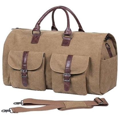 The Convertible Duffle Garment Bag - Canvas - Brown - CozyBuys