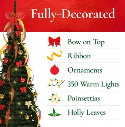 6 Ft Pre-Lit Pre-Decorated Pop-Up Christmas Tree - CozyBuys