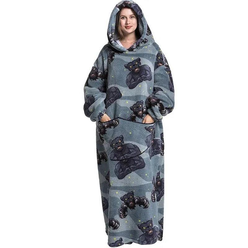 Zurio - Blanket Hoodie - Black Panther Plush / Length 55 inches - CozyBuys